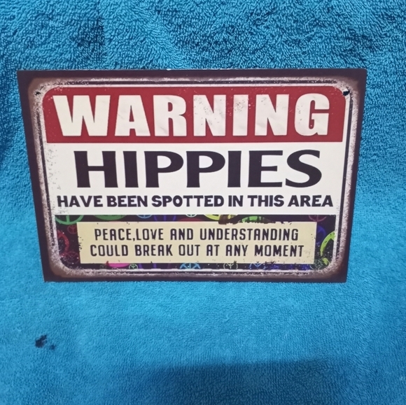 Warning Hippies Sign Wood - Picture 1 of 2